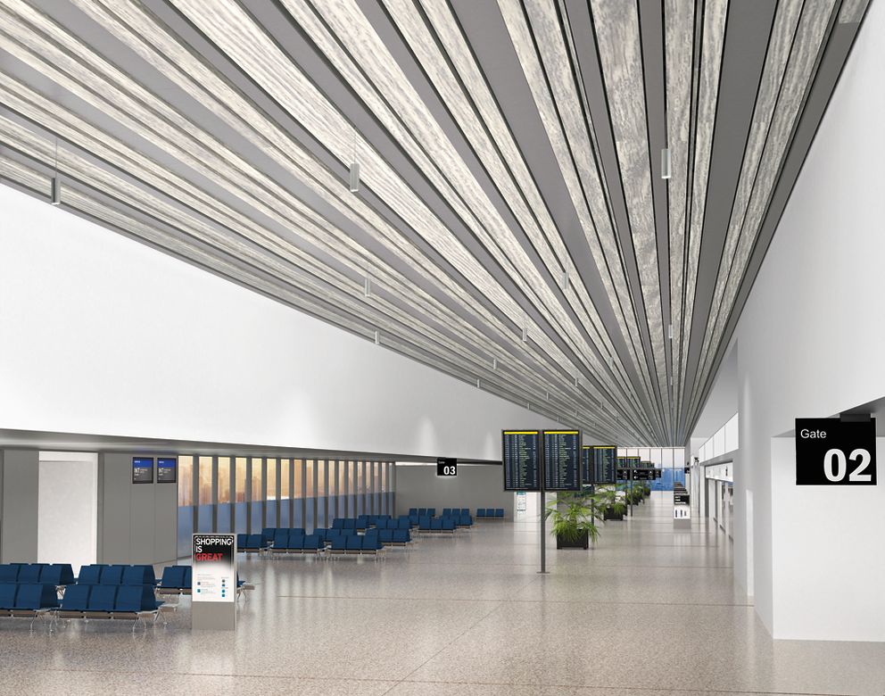 METALWORKS Linear Diverge Ceiling System Rendering