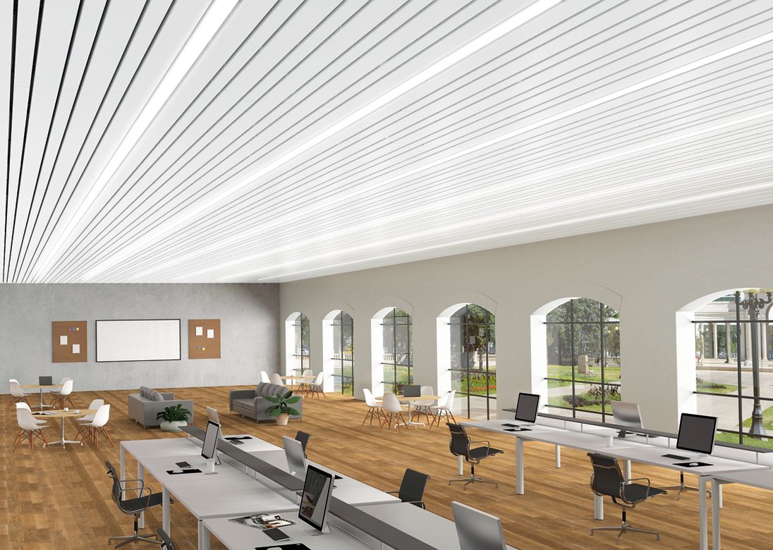 METALWORKS Linear Diverge Ceiling System Rendering