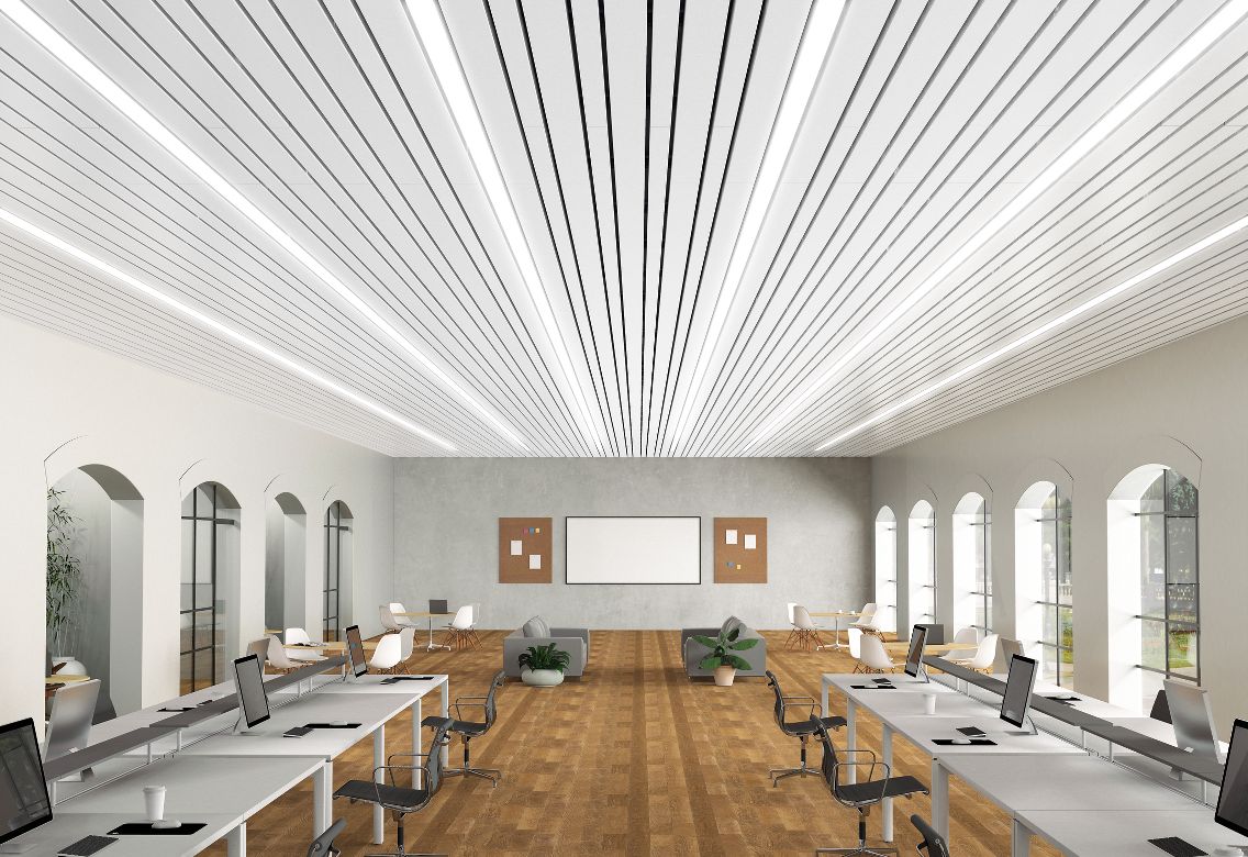 METALWORKS Linear Diverge Ceiling System Rendering