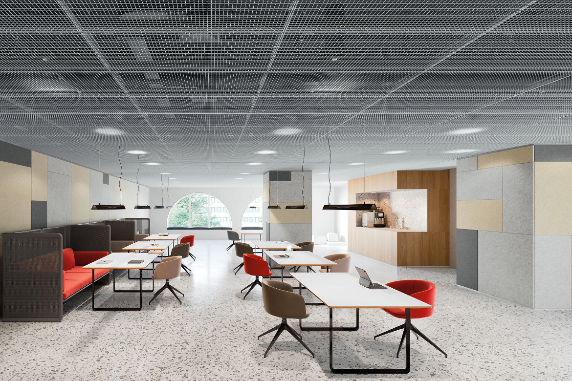 METALWORKS Mesh Torsion Spring Office Rendering Armstrong Ceiling