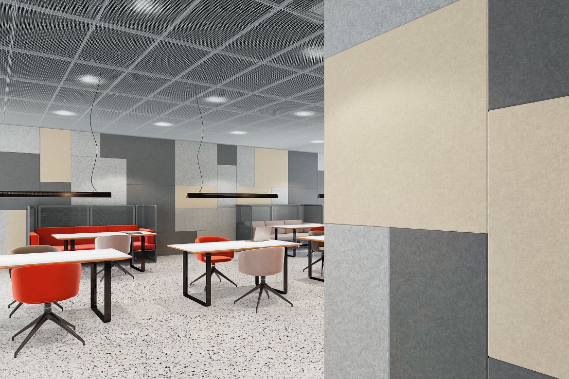 METALWORKS Mesh Torsion Spring and FELTWORKS Walls Office Rendering , 