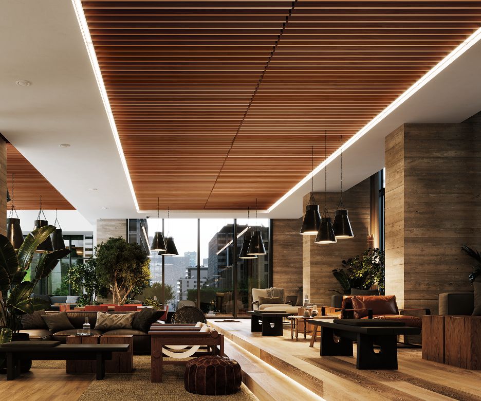 WOODWORKS Forté Veneer Lounge Rendering , 