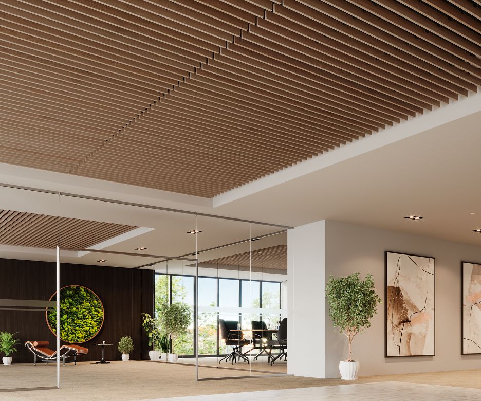 WOODWORKS Forté Veneer Office Lobby Rendering