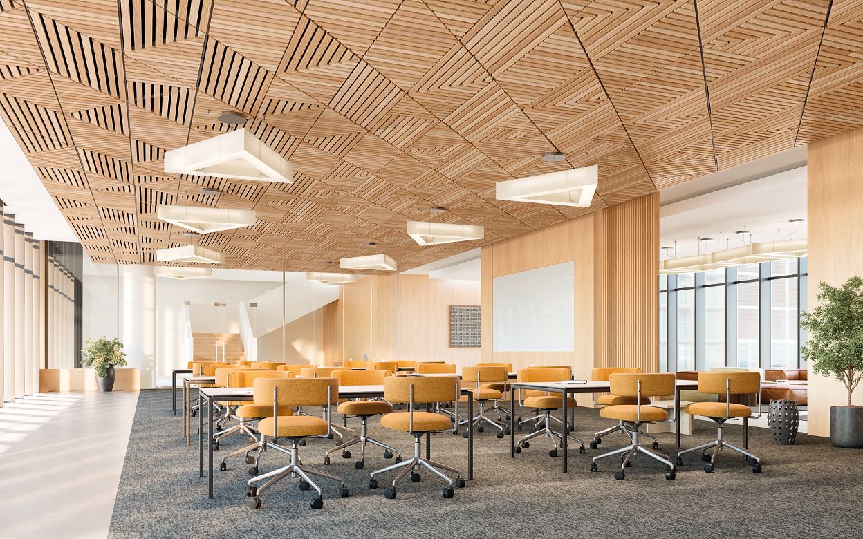 WOODWORKS Linear Tegular Shapes for DESIGNFLEX Office Rendering , 
