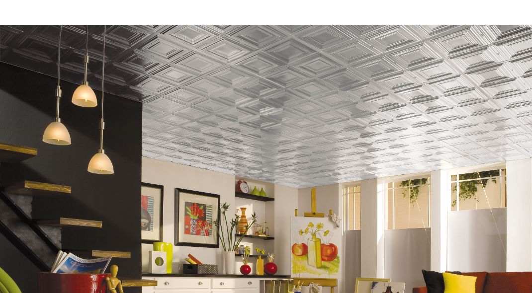 Armstrong Ceilings 48-in x 24-in Metallaire Vine Chrome Metal/Tin Surface-Mount Panel Ceiling Tiles Armstrong Ceilings 48-in x 24-in Metallaire Vine Chrome Metal/Tin Surface-Mount Panel Ceiling Tiles