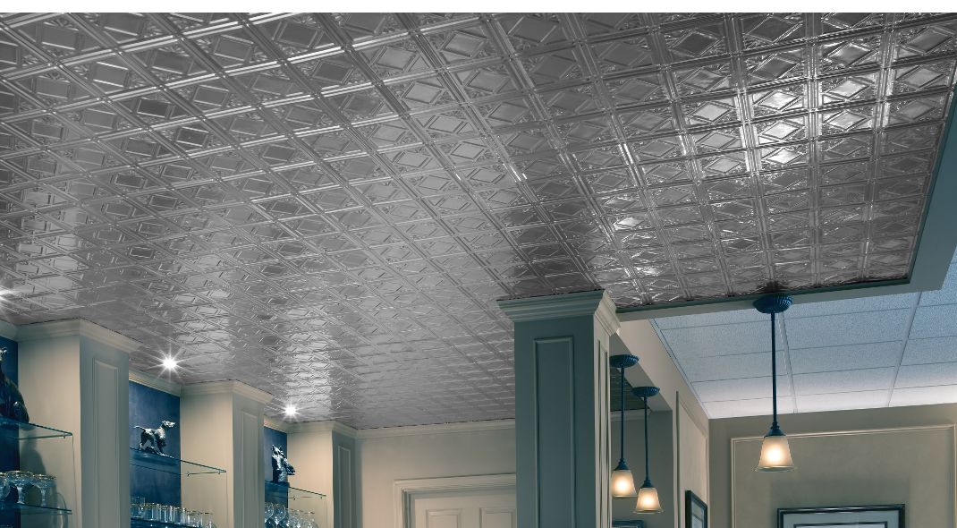 Armstrong Ceilings 48-in x 24-in Metallaire Vine Chrome Metal/Tin Surface-Mount Panel Ceiling Tiles Armstrong Ceilings 48-in x 24-in Metallaire Vine Chrome Metal/Tin Surface-Mount Panel Ceiling Tiles